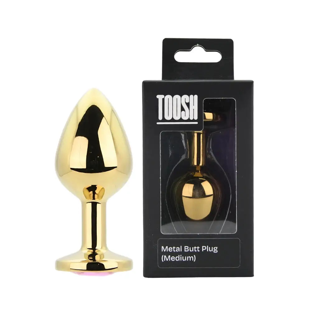 Toosh Gold Metal Butt Plug Medium Pink Stone - Save 10% - Sale United Kingdom Stoke-on-trent