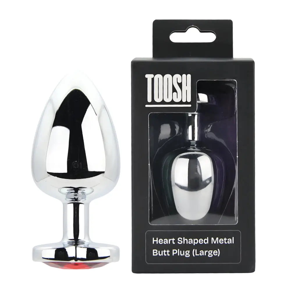 Toosh Heart Shaped Silver Butt Plug with Red Stone Large - Save 10% - Anal Dilators United Kingdom Stoke-on-trent