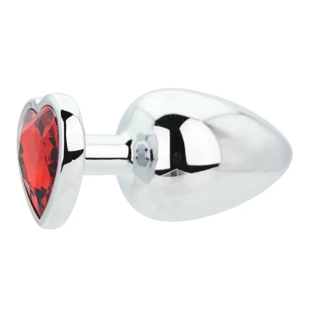 Toosh Heart Shaped Silver Butt Plug with Red Stone Large - Save 10% - Anal Dilators United Kingdom Stoke-on-trent