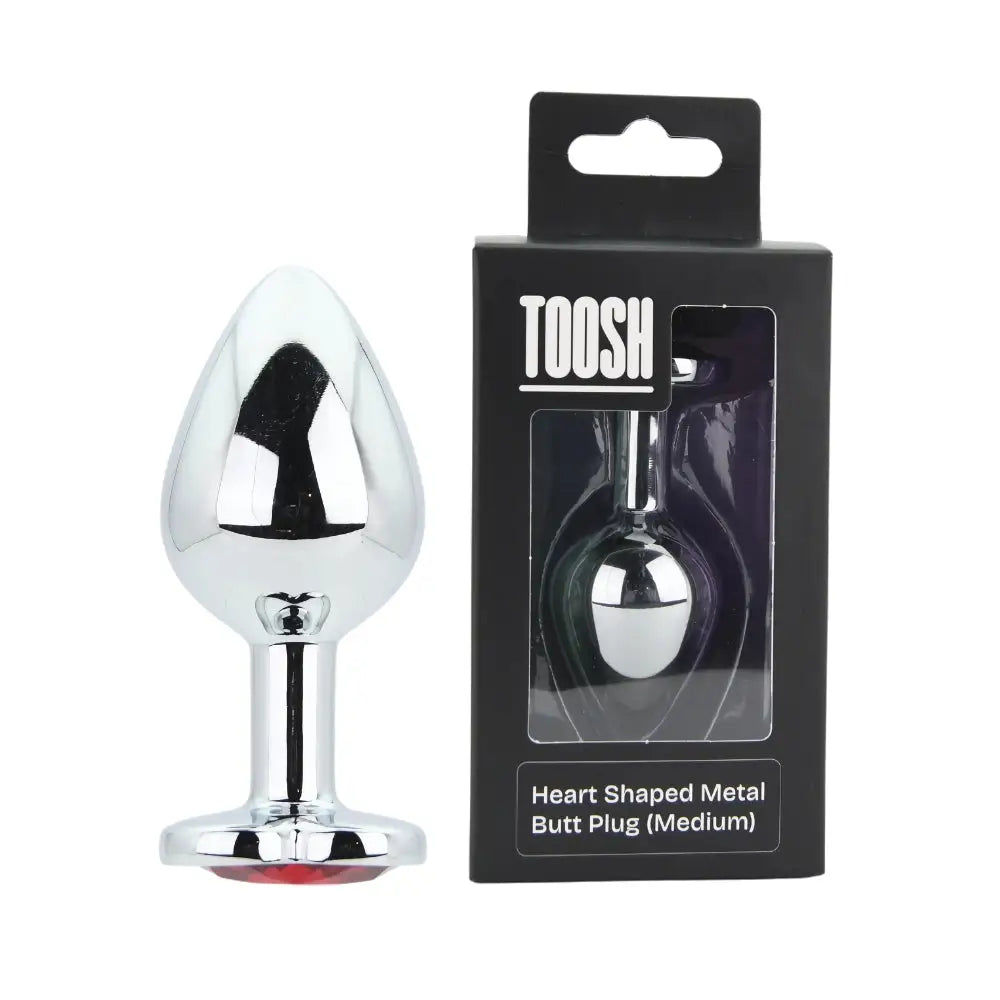 Toosh Heart Shaped Silver with Red Stone Medium - Save 10% - Anal Dildos United Kingdom Stoke-on-trent