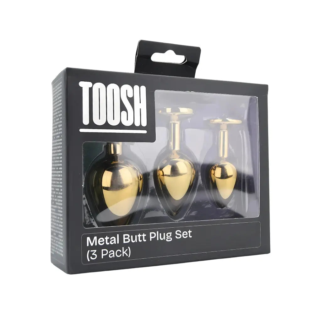 Toosh Metal Butt Plug Gold Set of 3 Clear Stone - Save 5% - Anal Dildos United Kingdom Stoke-on-trent