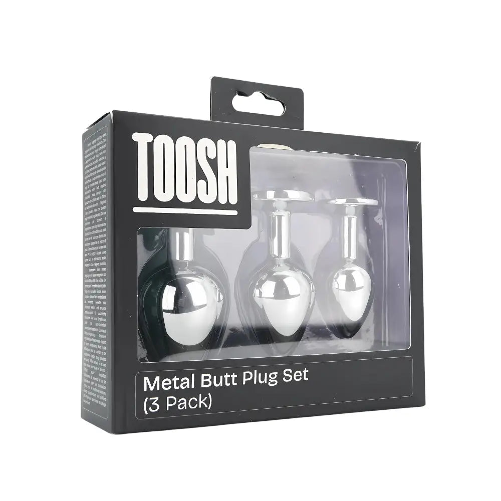 Toosh Metal Butt Plug Silver Set of 3 Clear Stone - Save 5% - Anal Dildos United Kingdom Stoke-on-trent