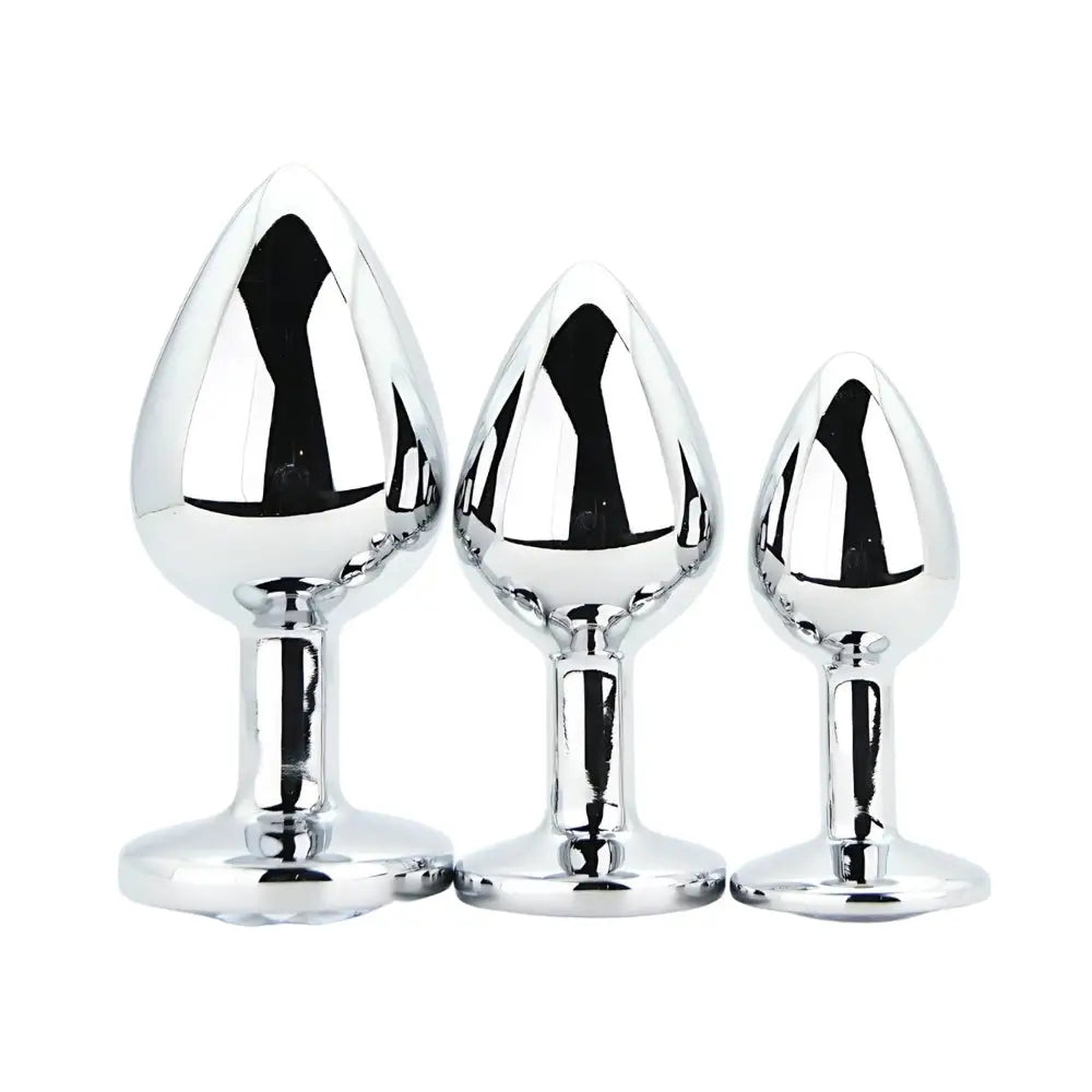 Toosh Metal Butt Plug Silver Set of 3 Clear Stone - Save 5% - Anal Dildos United Kingdom Stoke-on-trent