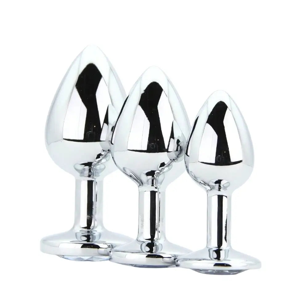Toosh Metal Butt Plug Silver Set of 3 Clear Stone - Save 5% - Anal Dildos United Kingdom Stoke-on-trent