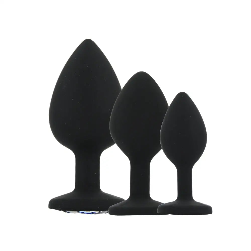 Toosh Silicone Butt Plug Black Set of 3 Clear Stone - Save 5% - Anal Dildos United Kingdom Stoke-on-trent
