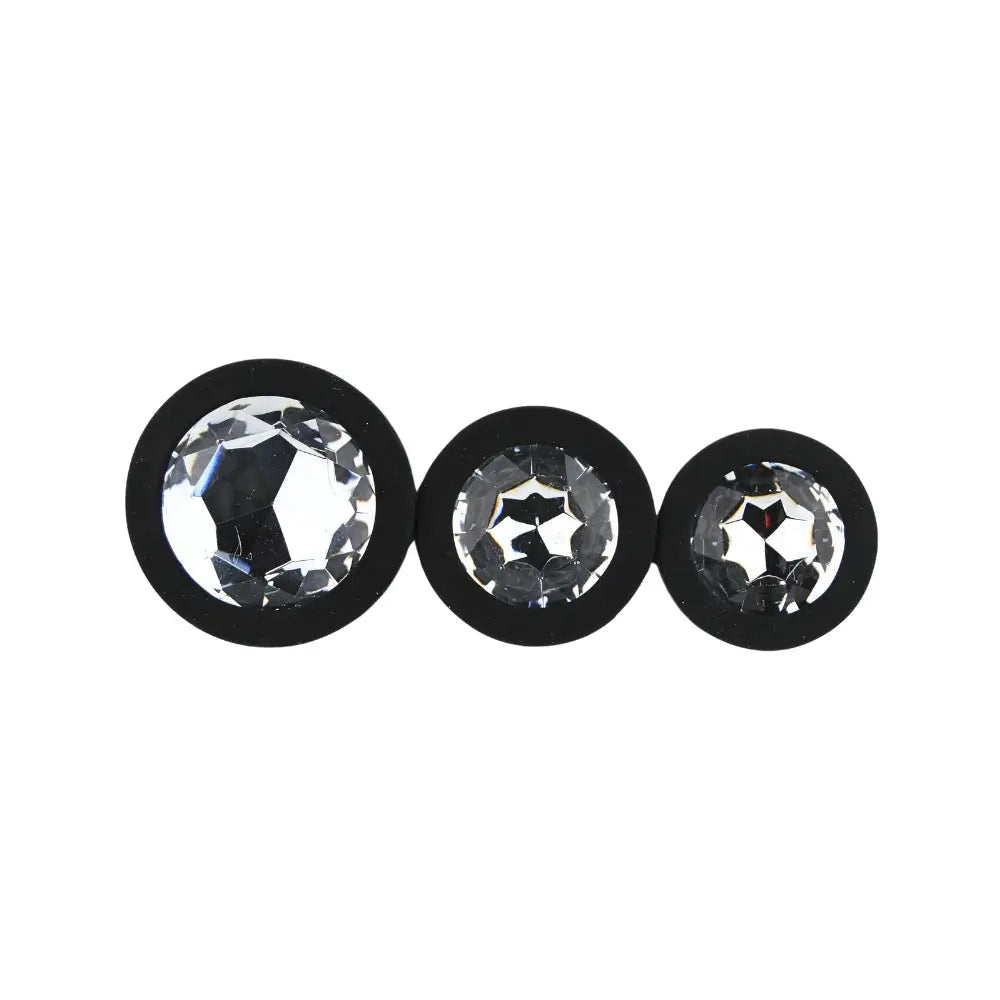 Toosh Silicone Butt Plug Black Set of 3 Clear Stone - Save 5% - Anal Dildos United Kingdom Stoke-on-trent