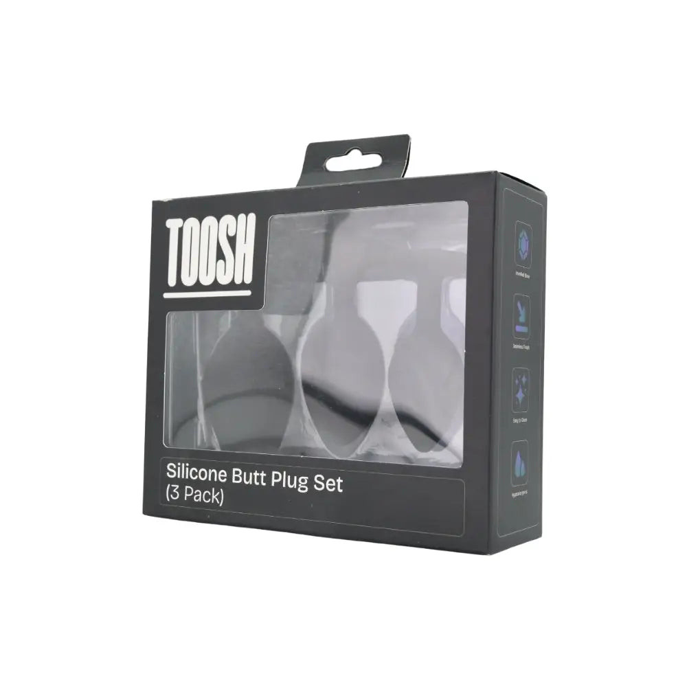 Toosh Silicone Butt Plug Black Set of 3 Clear Stone - Save 5% - Anal Dildos United Kingdom Stoke-on-trent