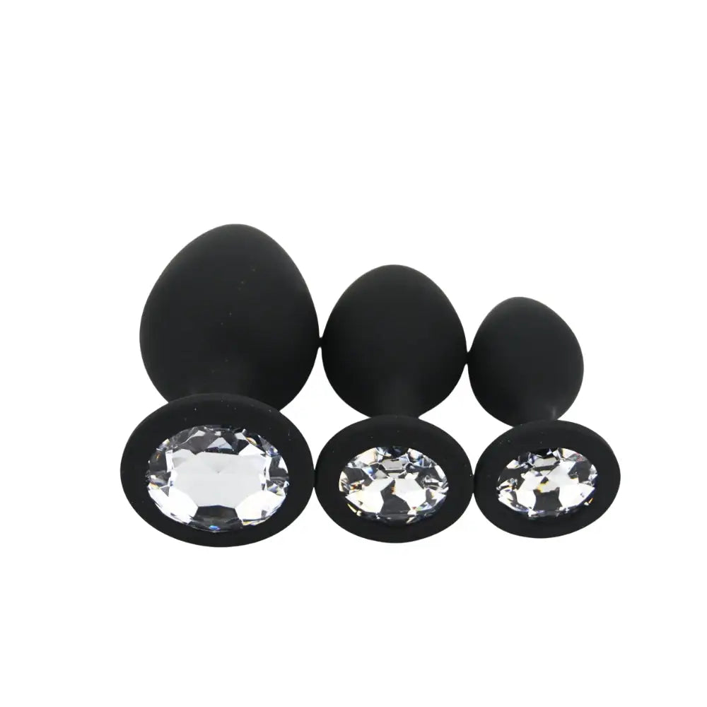 Toosh Silicone Butt Plug Black Set of 3 Clear Stone - Save 5% - Anal Dildos United Kingdom Stoke-on-trent