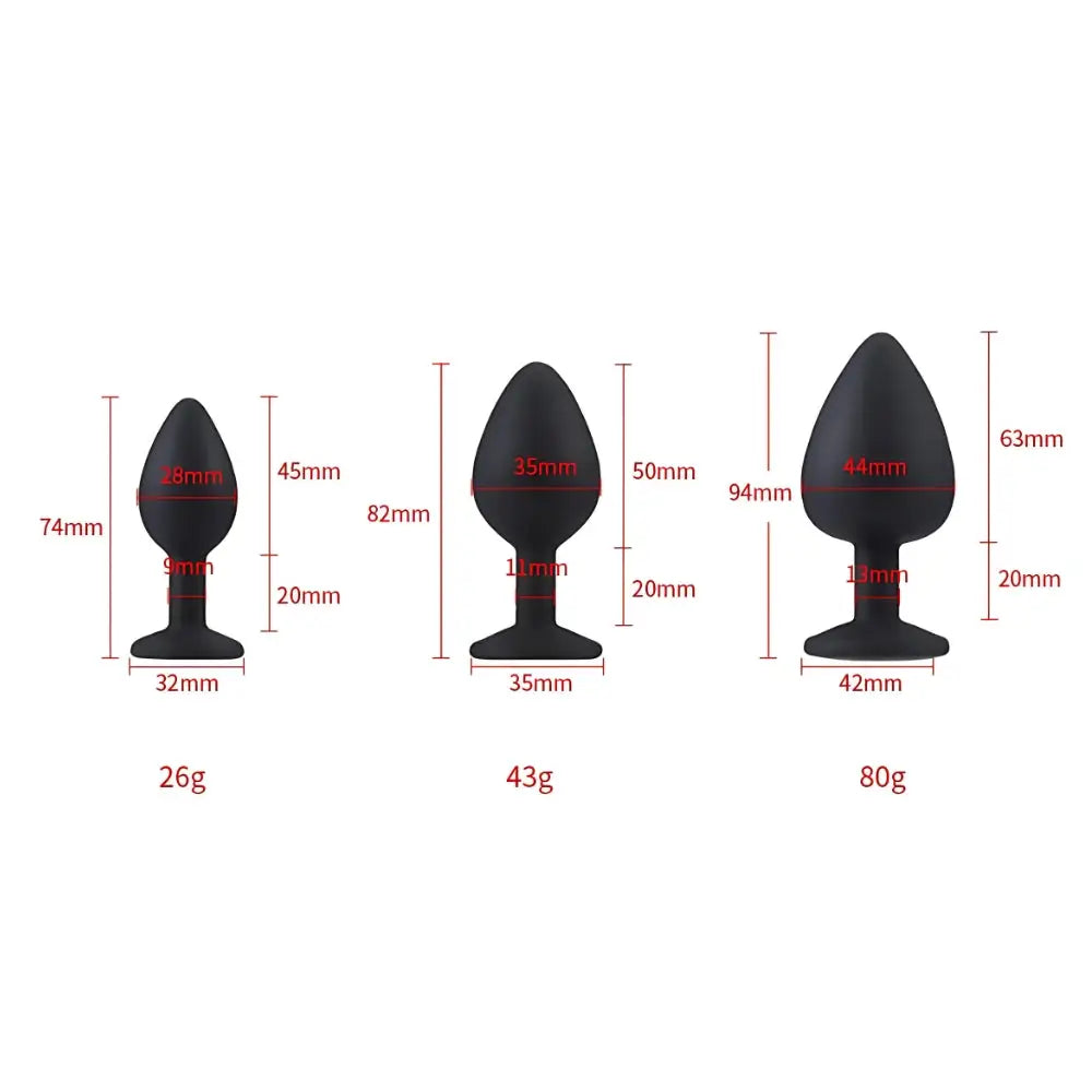Toosh Silicone Butt Plug Black Set of 3 Clear Stone - Save 5% - Anal Dildos United Kingdom Stoke-on-trent