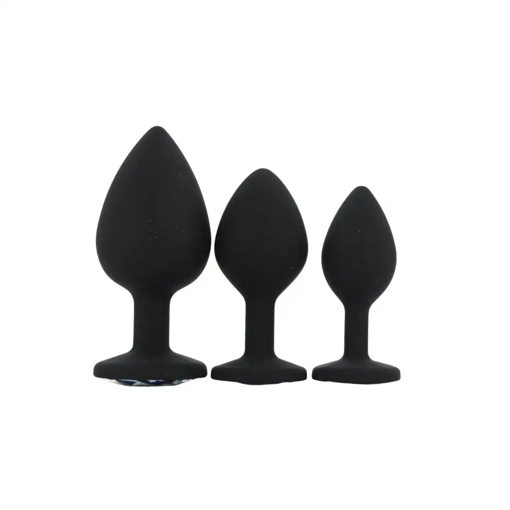 Toosh Silicone Butt Plug Black Set of 3 Clear Stone - Save 5% - Anal Dildos United Kingdom Stoke-on-trent