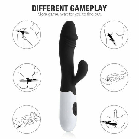 10 Mode Silicone Rabbit Vibrator Black - Save 25% - Sex Toys for Women