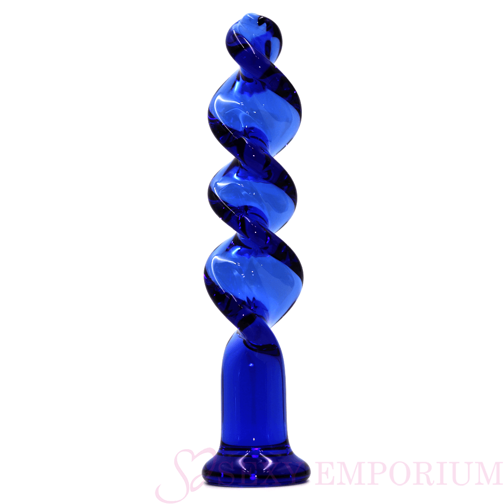 The Bolt - Blue Twisted Screw Glass Dildo