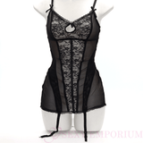 Dainty Black Lace and Mesh Panel Bustier