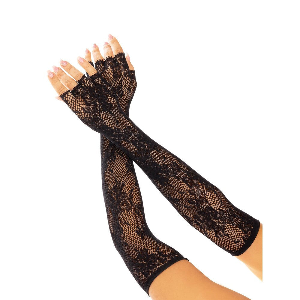 Leg Ave Blumen -Netzfingerlesshandschuhe schwarz