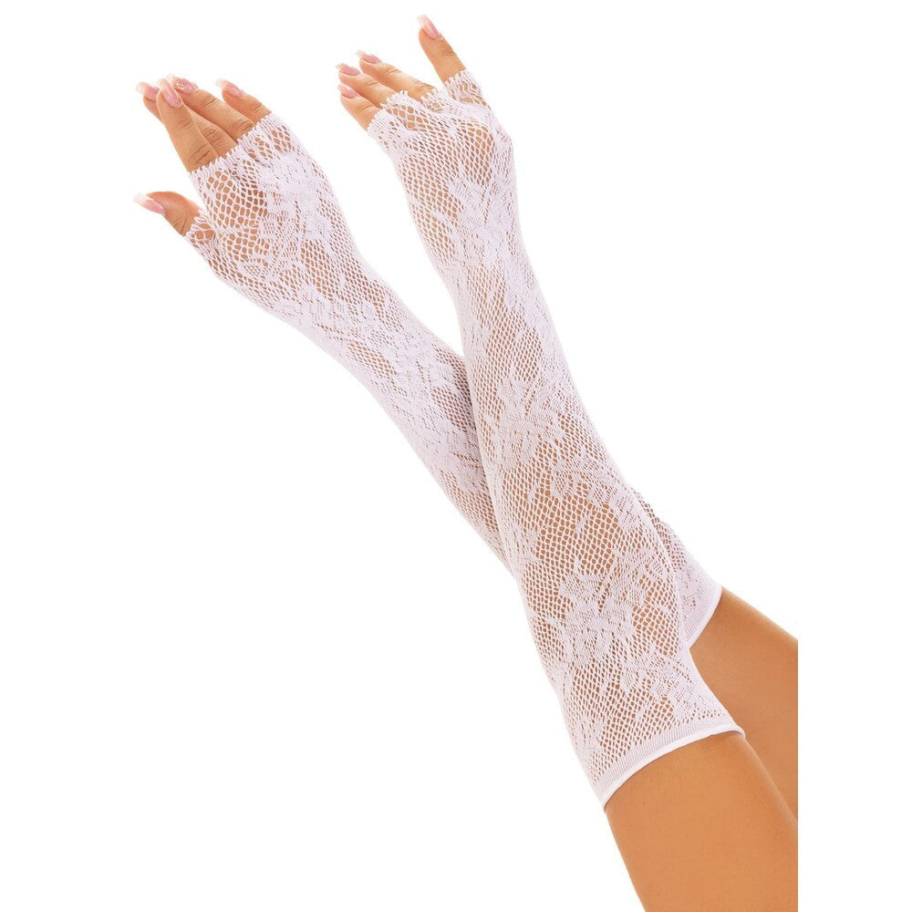 Pierna Ave Floral Net Guantes sin dedos White