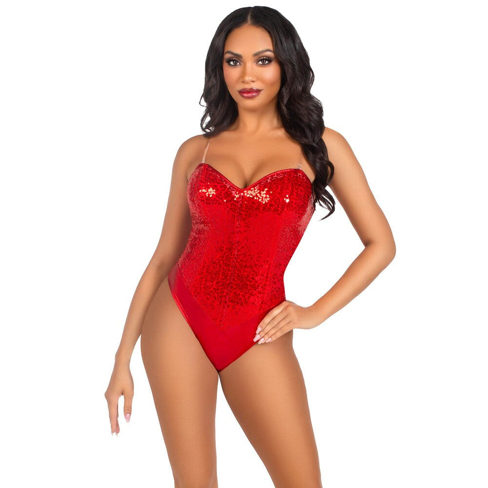 Leg Avenue Sequin Boned Bodysuit Red