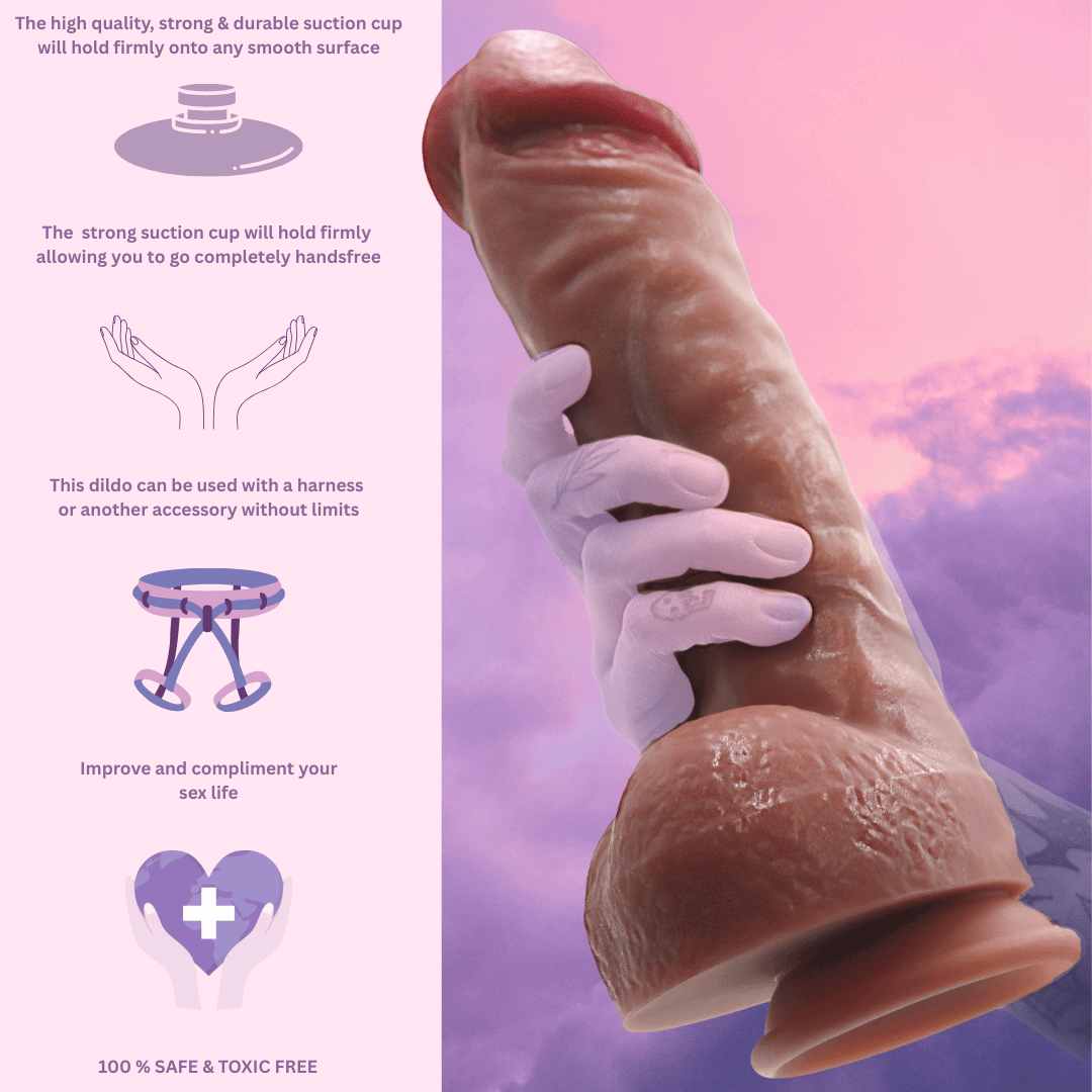 Hyper Realistic 11 Inch Silicone Strap on with Purple Harness