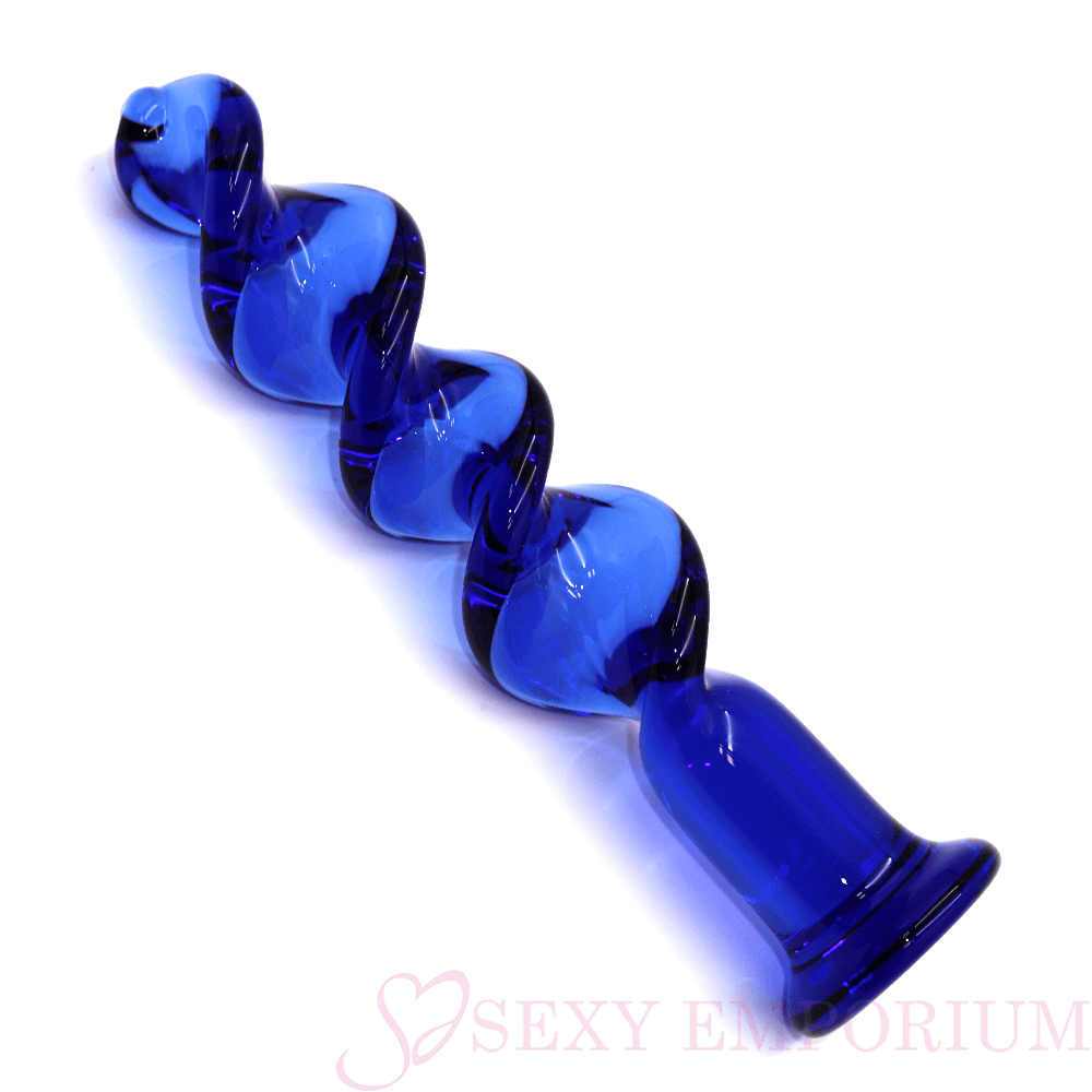 The Bolt - Blue Twisted Screw Glass Dildo