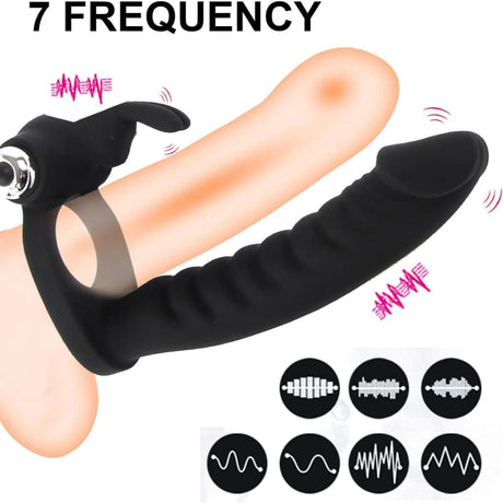 7 Speed/mode Double Penetration Anal Dildo Sex Toy with Cock Ring Silicone Dong