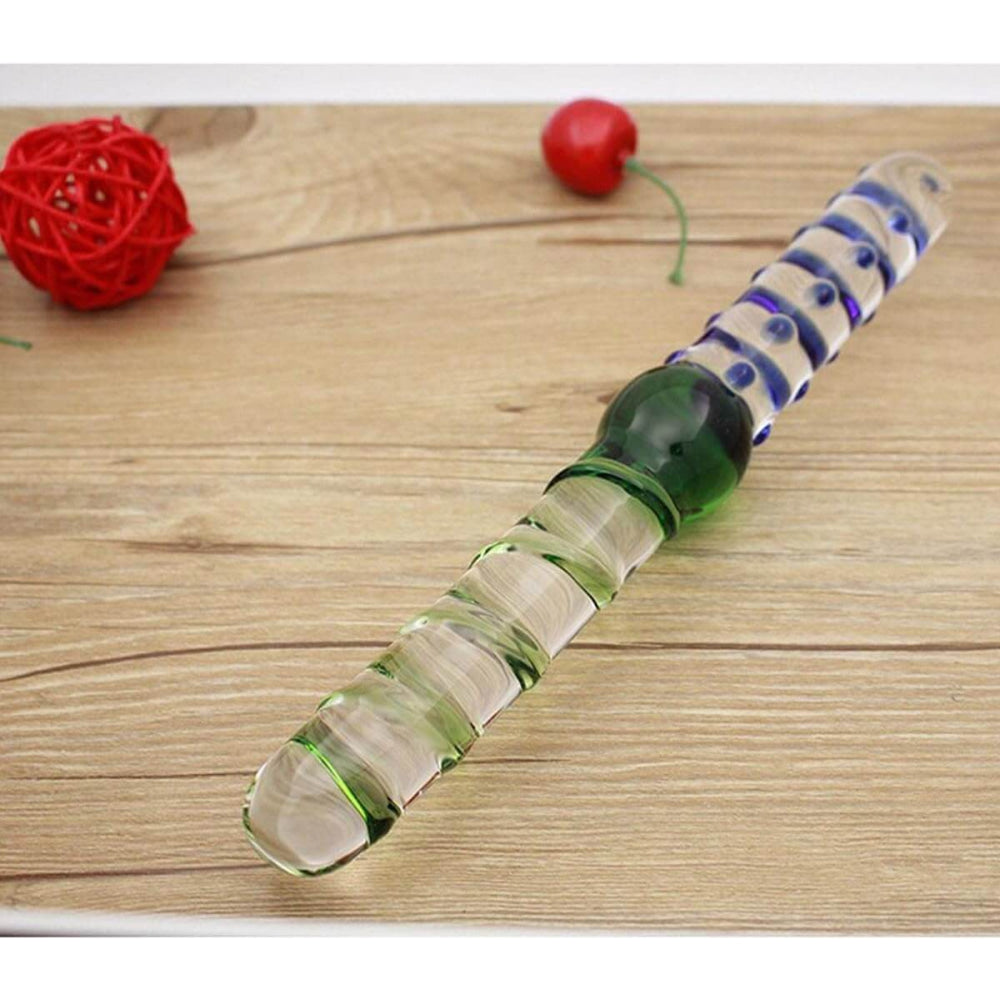 9 Inch Green & Blue Double Ended Glass Dildo