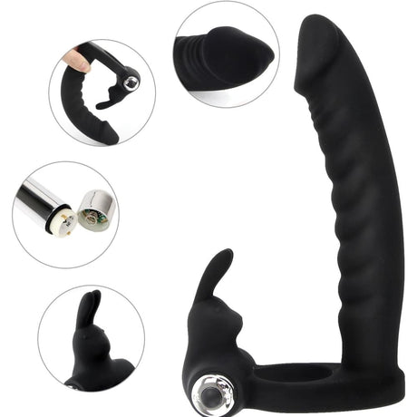 7 Speed/mode Double Penetration Anal Dildo Sex Toy with Cock Ring Silicone Dong