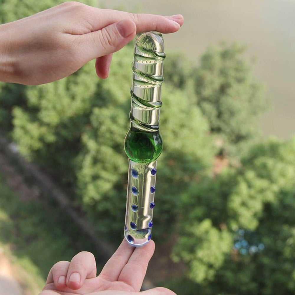 9 Inch Green & Blue Double Ended Glass Dildo