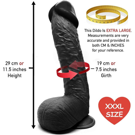 11.6 Inch Suction Cup Dildo Sex Toy Xl Black - Dildos - Save 20%