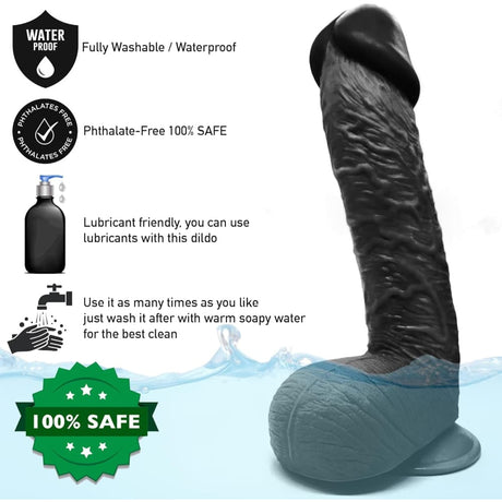 11.6 Inch Suction Cup Dildo Sex Toy Xl Black - Dildos - Save 20%