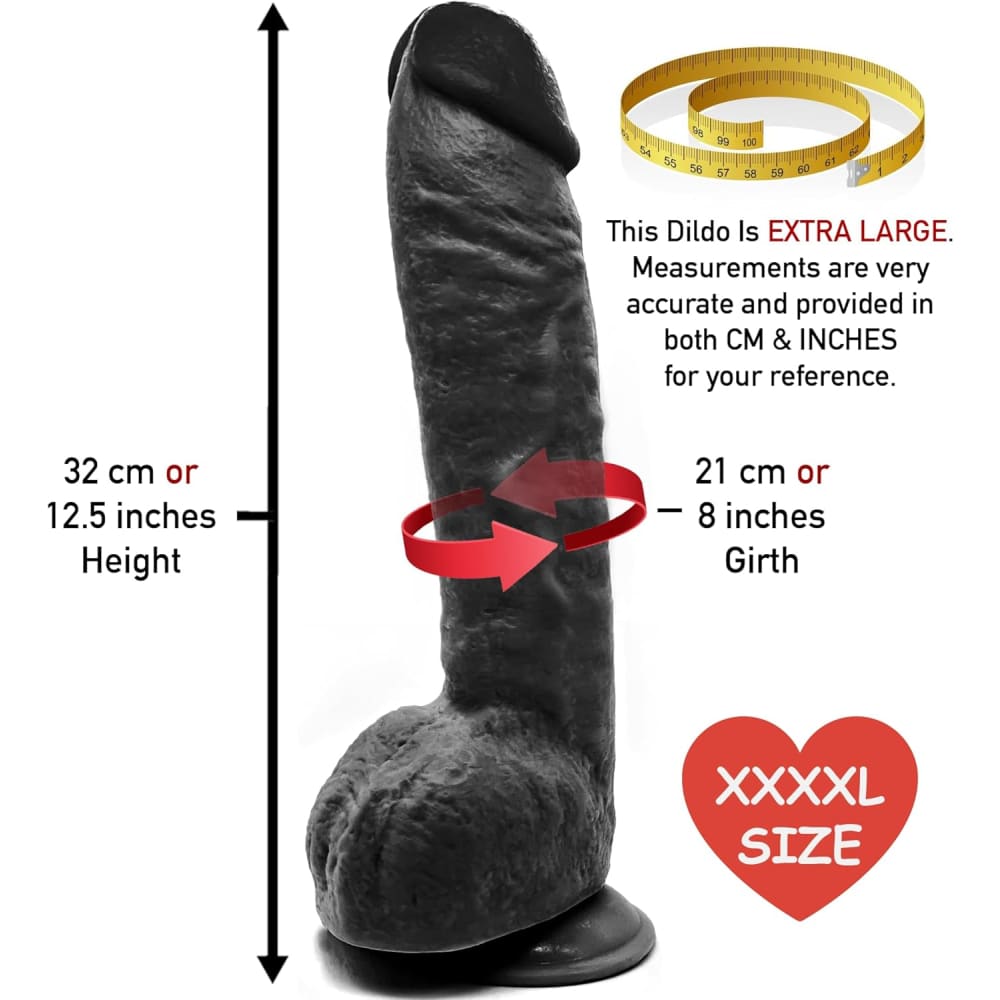 12.5 Inch Suction Cup Dildo Xl - Black - Save 50%