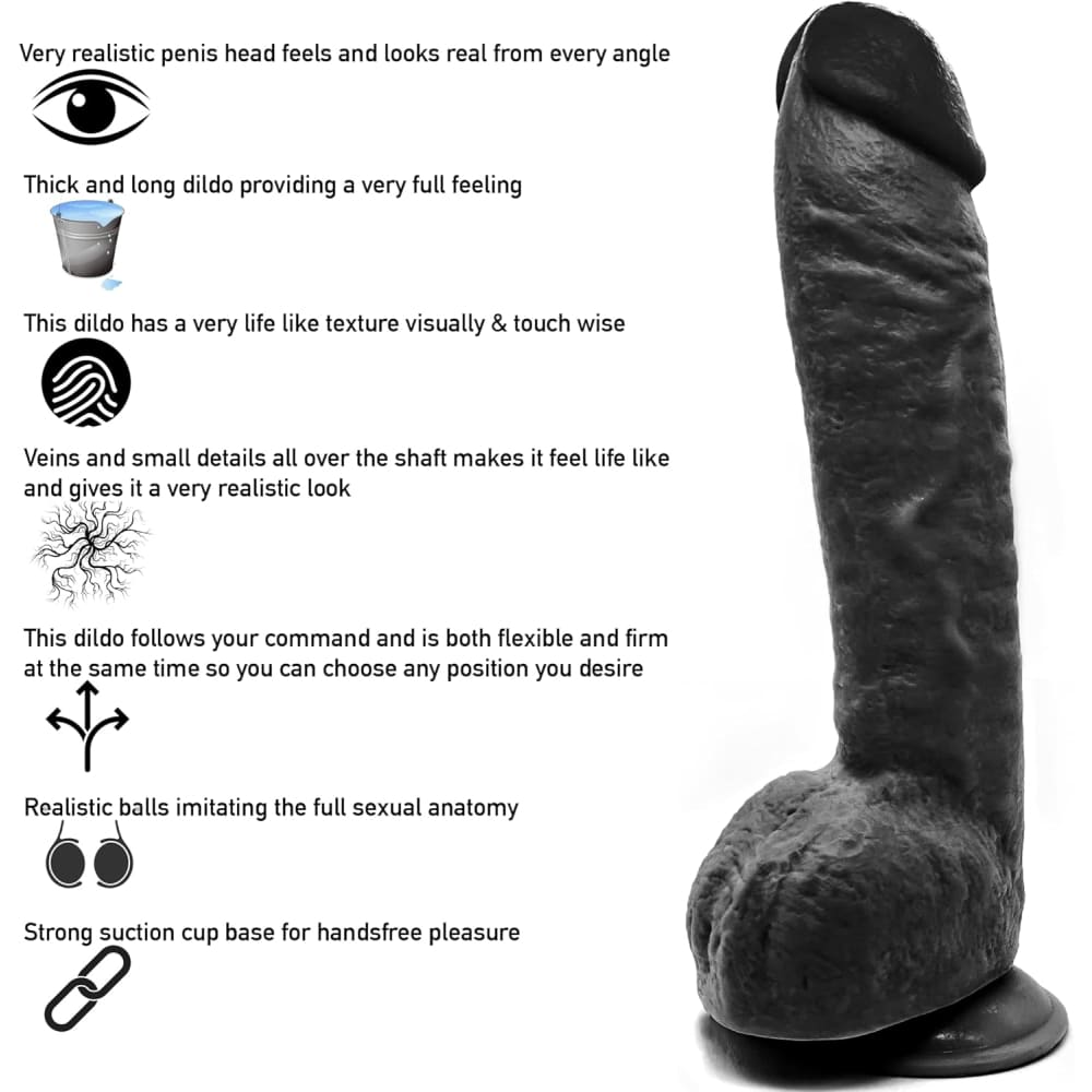 12.5 Inch Suction Cup Dildo Xl - Black - Save 50%