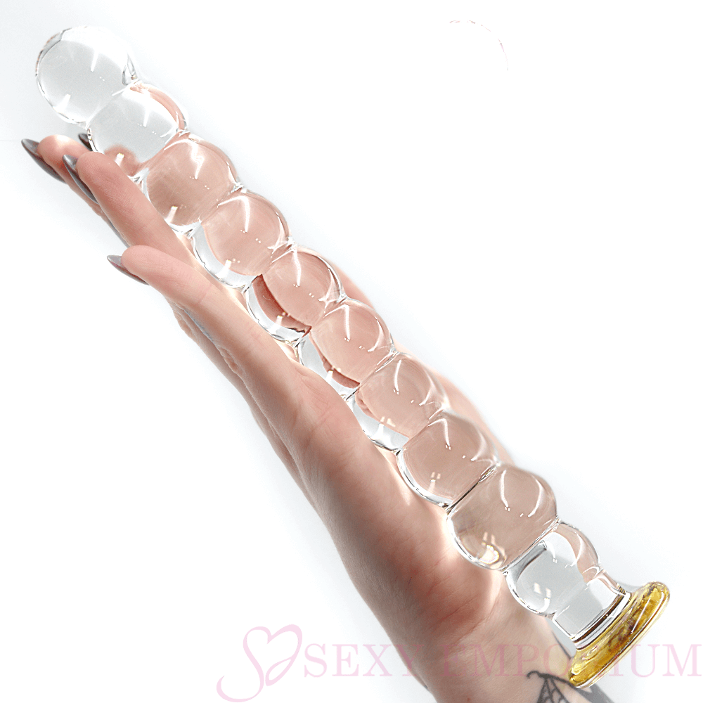 8 Inch Bubble Ribbed Glass Dildo - Sex Toy - Save 20%