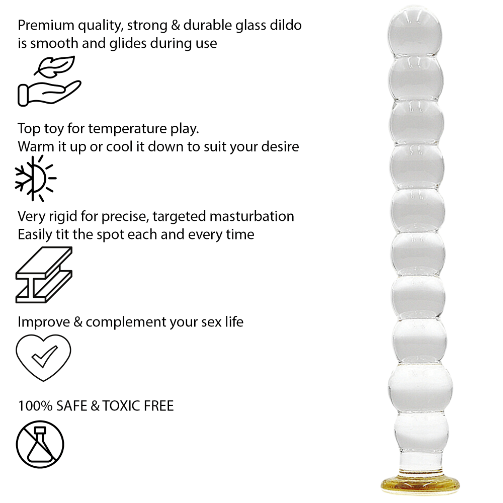 8 Inch Bubble Ribbed Glass Dildo - Sex Toy - Save 20%