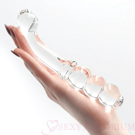 8 Inch Curved G-spot Ribbed Glass Dildo - Dildos - Save 20% - G-spot - Fast Shipping - United Kingdom Stoke-on-trent