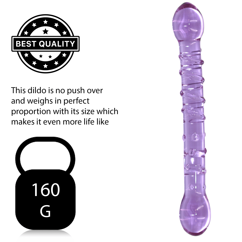 8 Inch Ribbed Double Ended Purple Glass Dildo - Sex Toy - Save 20%