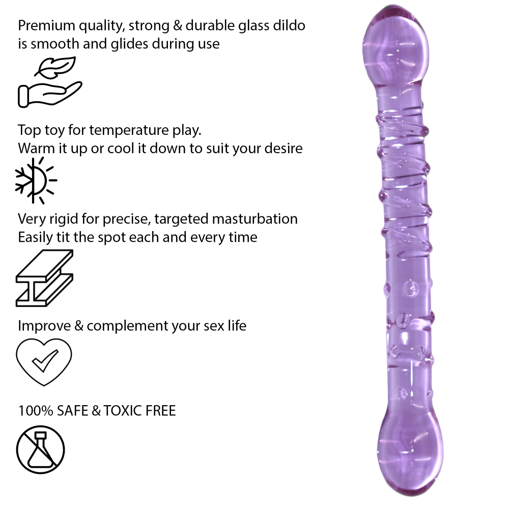 8 Inch Ribbed Double Ended Purple Glass Dildo - Sex Toy - Save 20%