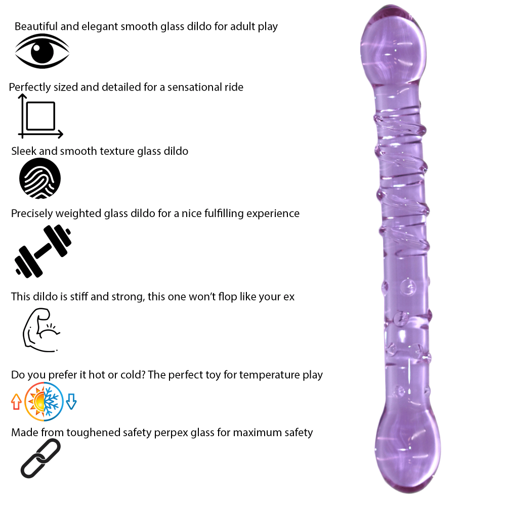 8 Inch Ribbed Double Ended Purple Glass Dildo - Sex Toy - Save 20%