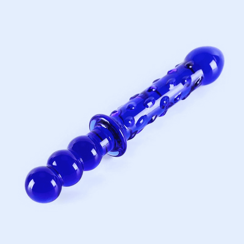 9 Inch Double Ended Blue Glass Ribbed Dildo - Sex Toy - Save 20%