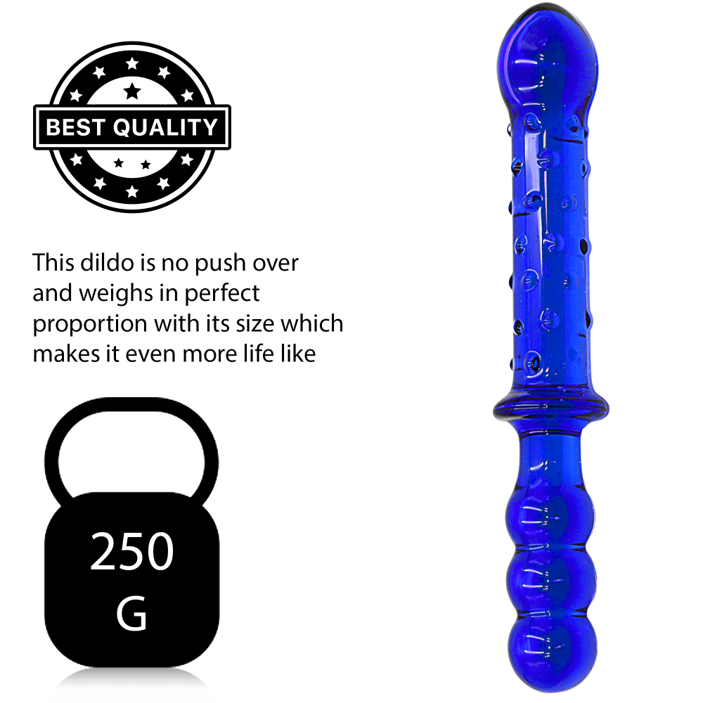 9 Inch Double Ended Blue Glass Ribbed Dildo - Sex Toy - Save 20%