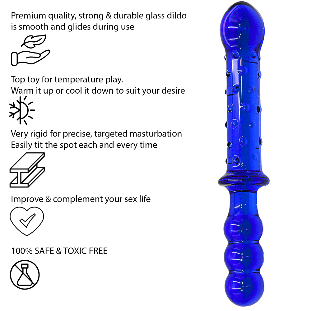 9 Inch Double Ended Blue Glass Ribbed Dildo - Sex Toy - Save 20%