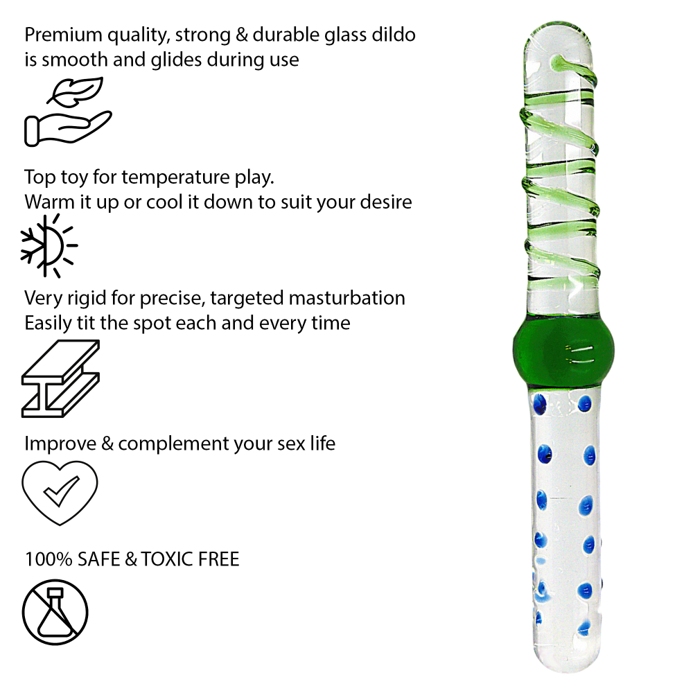 9 Inch Green & Blue Double Ended Glass Dildo - Sex Toy - Save 20%