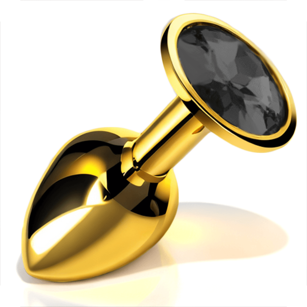 Chrome Gold Jewelled Butt Plug Black