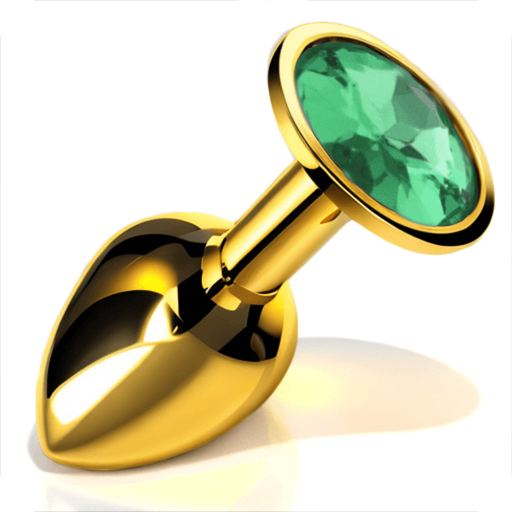 Chrome Gold Jeweled Butt Plug Green