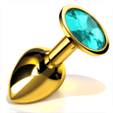Анальная пробка с хромовым золотом, украшенная драгоценными камнями, светло-голубая