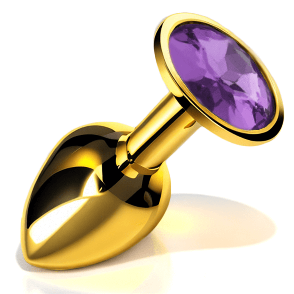 Анальная пробка с хромовым золотом, украшенная драгоценными камнями, фиолетовая