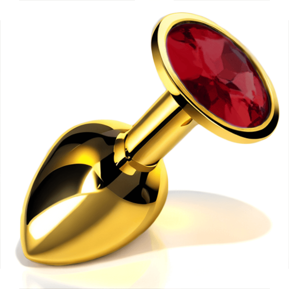 Chrome Gold Jeweled Butt Plug Red