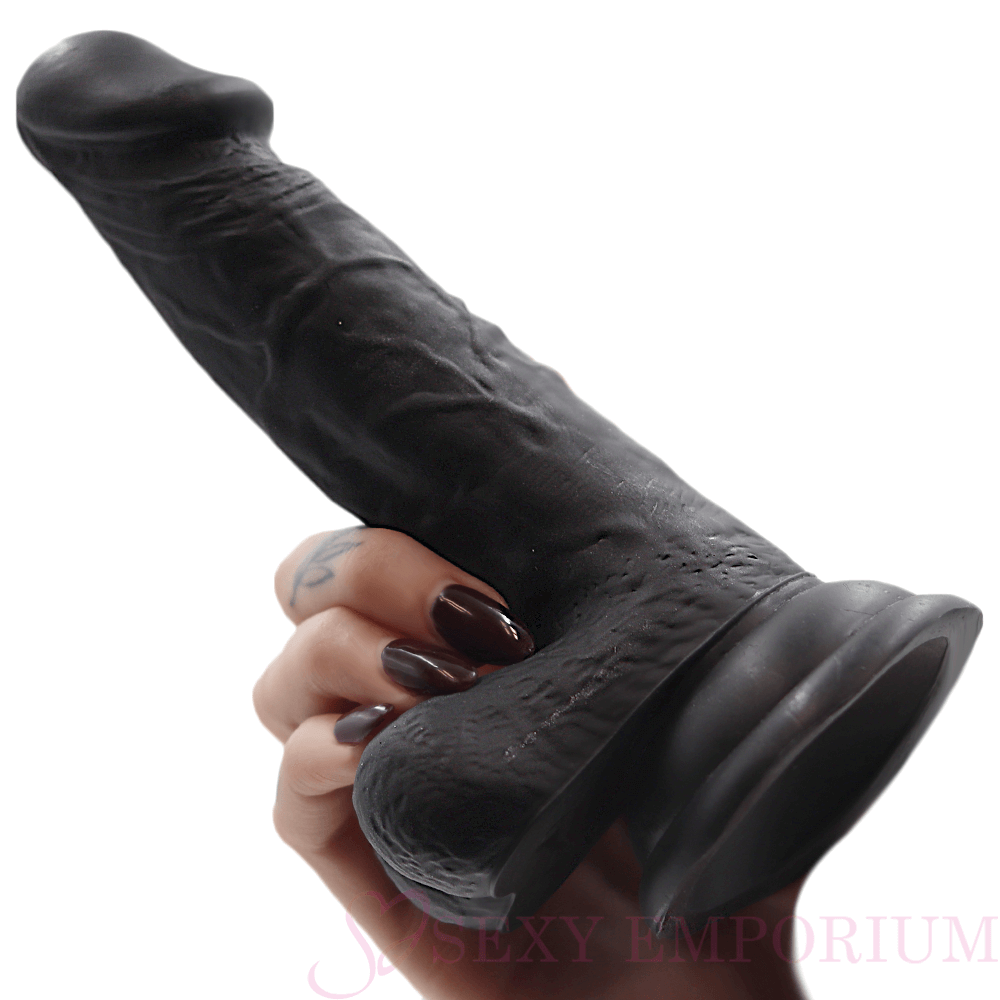 Real Feel Sugtion Cup Dildo Black - 6 tommer
