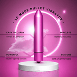 Мощный 10-скоростной пулевой вибратор ярко-розового цвета