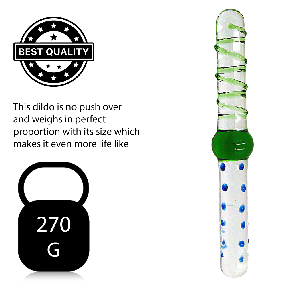 9 Inch Green & Blue Double Ended Glass Dildo