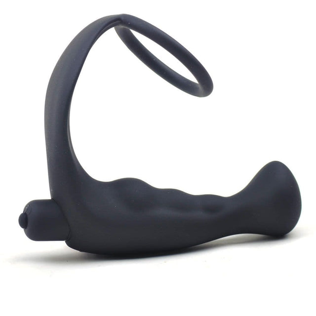 Black Silicone Anal Plug Vibrator with Cock Ring - Save 30% - Dildos