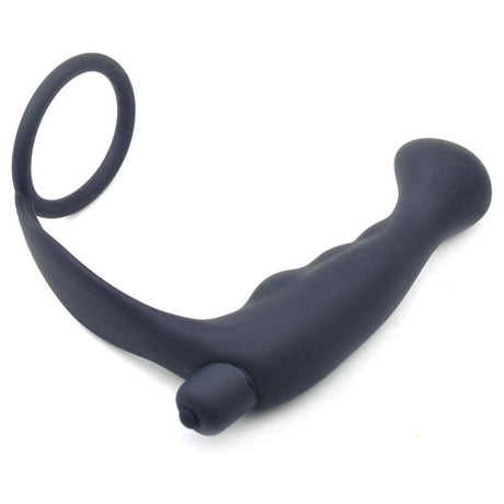 Zwarte siliconen anale plug vibrator met pikring